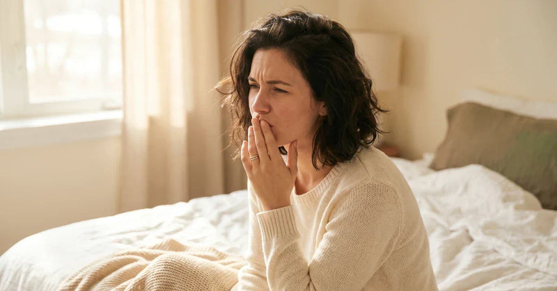Person experiencing cotton mouth dryness in the morning