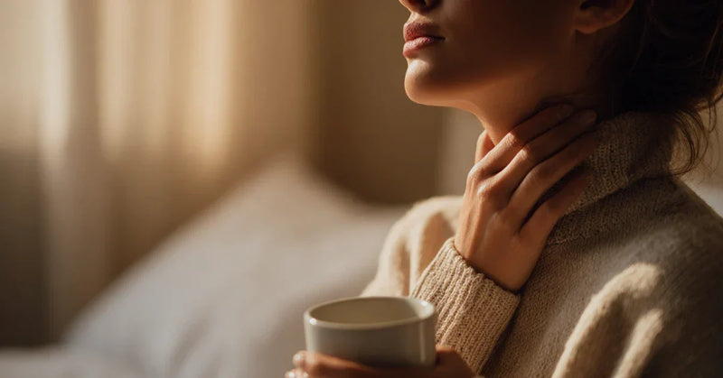 Person waking with both dry mouth and sore throat