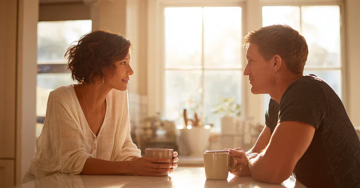 Couple having calm conversation about snoring problem in the morning