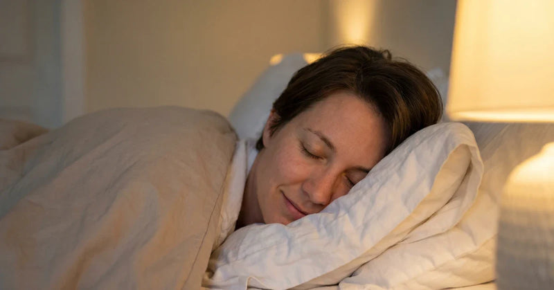 Person sleeping deeply in dimly lit bedroom